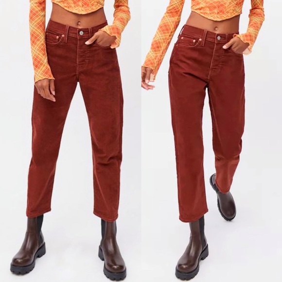 Levi's Premium Wedgie Straight Corduroy Cherry Mahogany Brown Pants - Picture 5 of 14